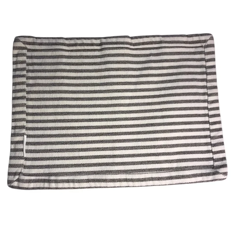 West Elm Set Three Cotton Place Mats, White with Gray Stripe. 100% Cotton India